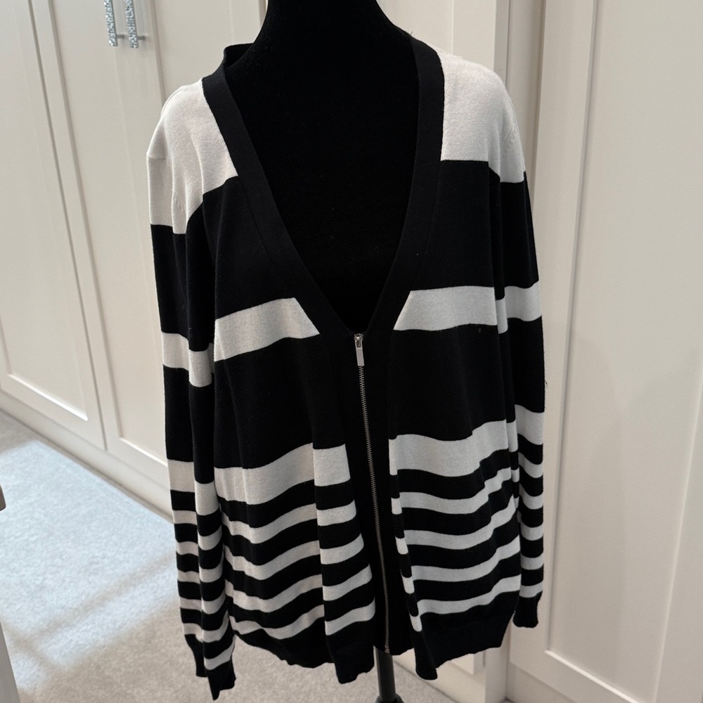 Lane Bryant Black and White Striped Cardigan